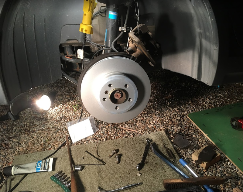 Yes, there’s a jack stand under there. More than one, in fact. New rotors are pretty, aren’t they?